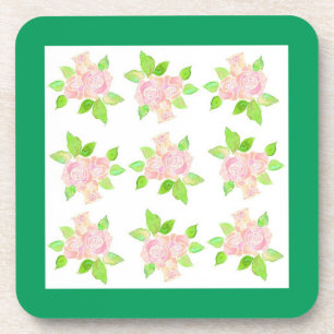 Vintage Pink Roses Cork-backed Coaster