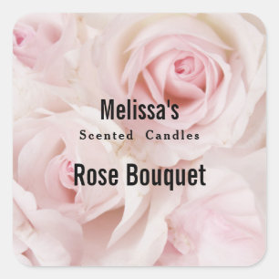 Vintage Pink Roses Elegant Bouquet Candle Biz Square Sticker
