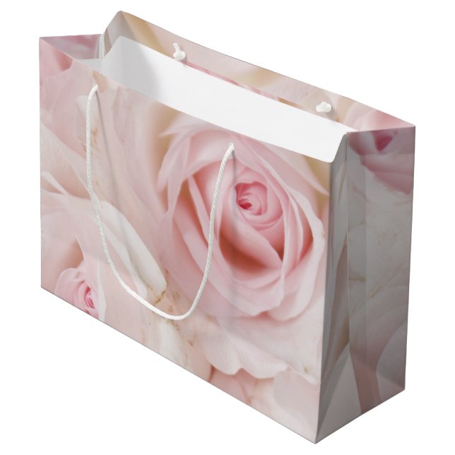 Vintage Pink Roses Elegant Bouquet Large Gift Bag (Front Angled)