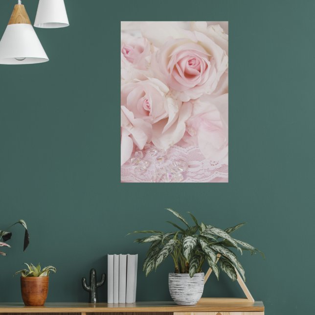 Vintage Pink Roses Elegant Bouquet Poster (Living Room 1)
