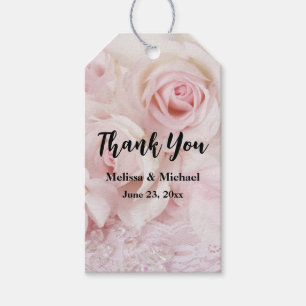 Vintage Pink Roses Elegant Bouquet Wedding Gift Tags