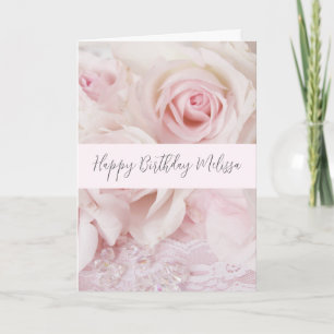 Vintage Pink Roses & Elegant Lace - Birthday Card