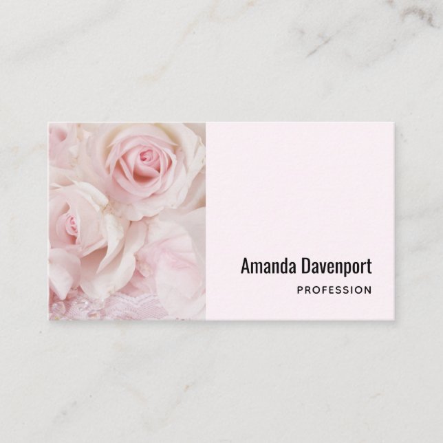 Vintage Pink Roses & Elegant Lace Business Card (Front)