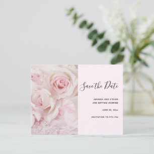 Vintage Pink Roses & Elegant Lace - Save the Date Invitation Postcard