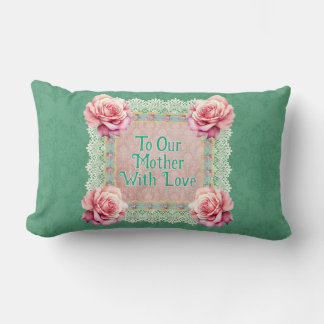 Vintage Pink Roses Faded Damask Personalised Lumbar Cushion