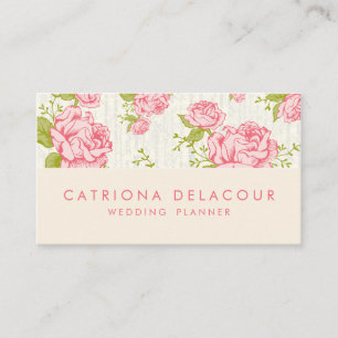 Vintage Pink Roses Floral Pattern Business Card