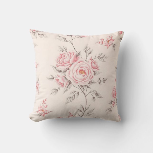 Vintage Pink Roses Floral Pattern Cushion (Front)