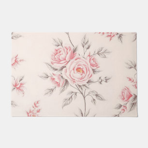Vintage Pink Roses Floral Pattern Doormat