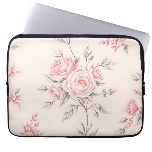 Vintage Pink Roses Floral Pattern Laptop Sleeve (Front)