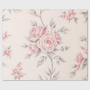 Vintage Pink Roses Floral Pattern Wrapping Paper