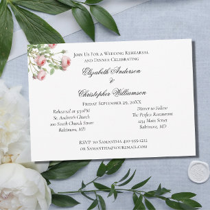 Vintage Pink Roses Floral Wedding Rehearsal Invitation