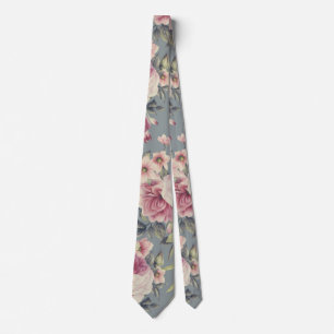 Vintage Pink Roses Flowers Neck Tie