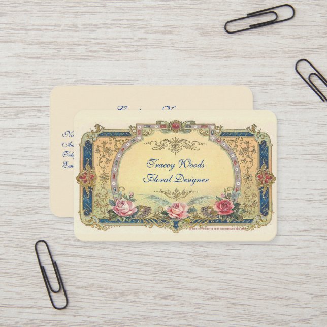 Vintage, Pink Roses French Country   Business Card (Front/Back In Situ)