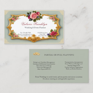 Vintage Pink Roses Gold Filigree Event Planner  Business Card