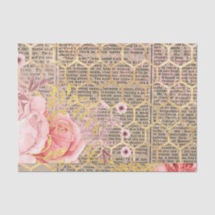 Vintage Pink Roses Gold Honeycomb Tissue Paper