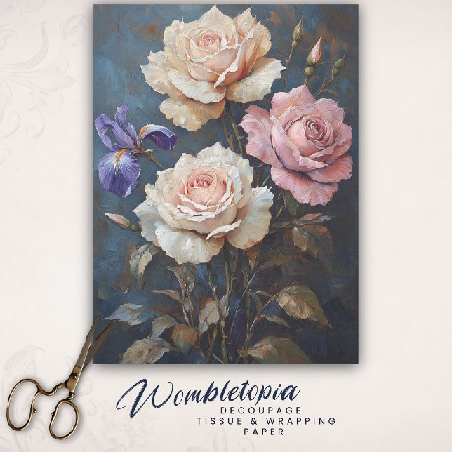 Vintage Pink Roses & Iris Decoupage Art Tissue Paper (Creator Uploaded)