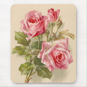 Vintage pink roses mouse pad