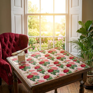 Vintage Pink Roses on Damask Decorative Tile