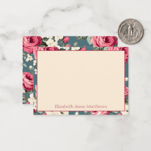 Vintage Pink Roses on Deep Blue Card