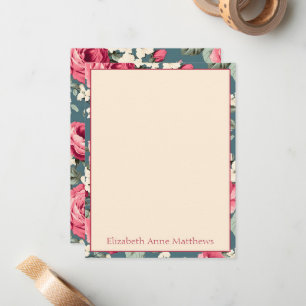 Vintage Pink Roses on Deep Blue Card