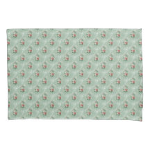 Vintage Pink Roses on Pastel Mint Sage Green