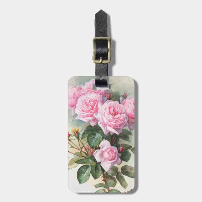 Vintage Pink Roses Painting Luggage Tag (Front Vertical)