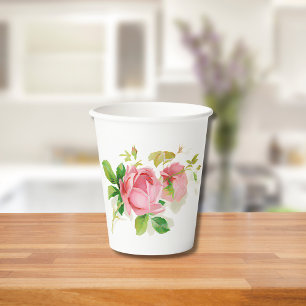vintage pink roses paper cups