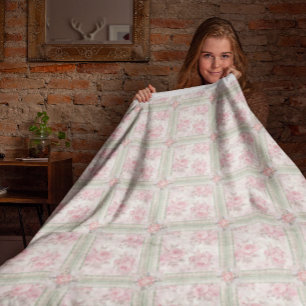 Vintage Pink Roses Patchwork Fleece Blanket