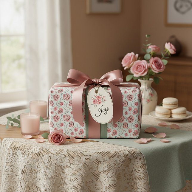 Vintage pink roses pattern wrapping paper (Creator Uploaded)