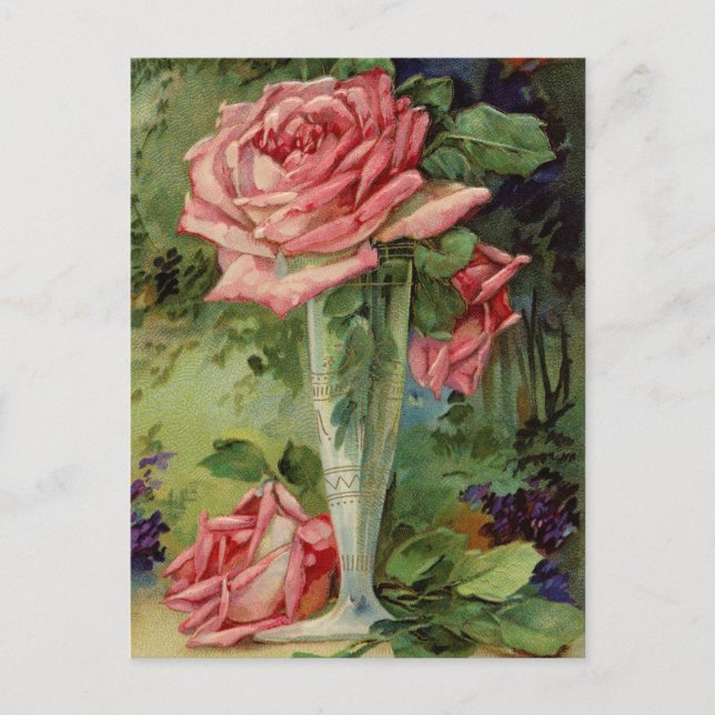Vintage Pink Roses Postcard (Front)
