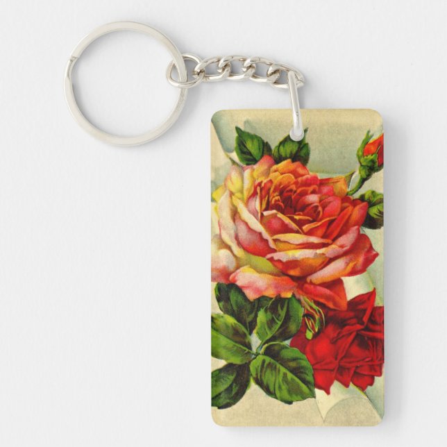Vintage Pink Roses Print Acrylic Keychain (Front)