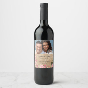 Vintage Pink Roses, Rustic Paper, Custom Photo Wine Label