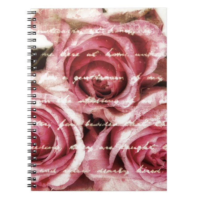 Vintage Pink Roses Spiral Notebook (Front)