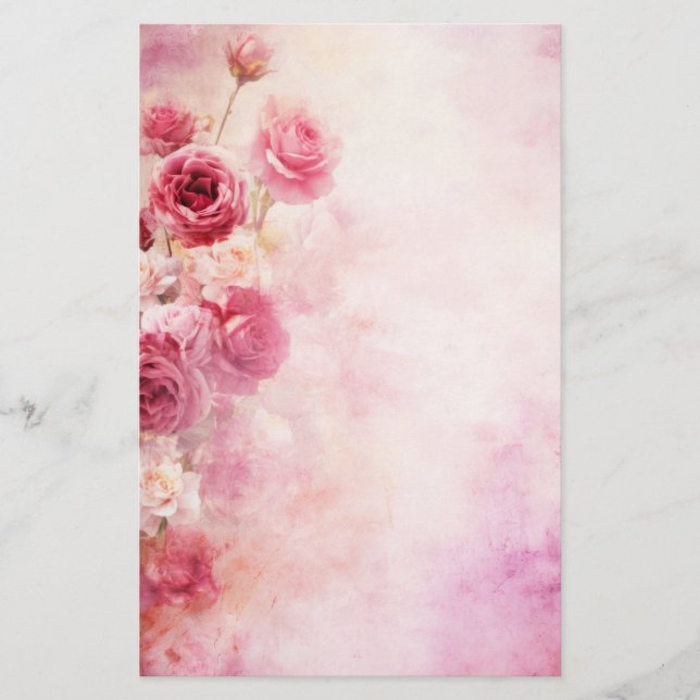 Vintage Pink Roses Stationery (Front)