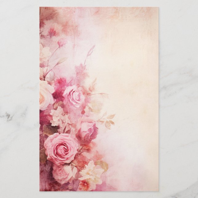 Vintage Pink Roses Stationery (Front)