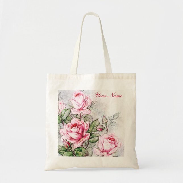 Vintage Pink Roses Tote Bag (Front)