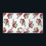 Vintage Pink Roses w/Name-White Background Desk Mat<br><div class="desc">Lovely sprays of vintage pink,  red and white roses and green foliage in repeating editable pattern on transparent background (white used in sample). Personalise with your name or monogram.</div>