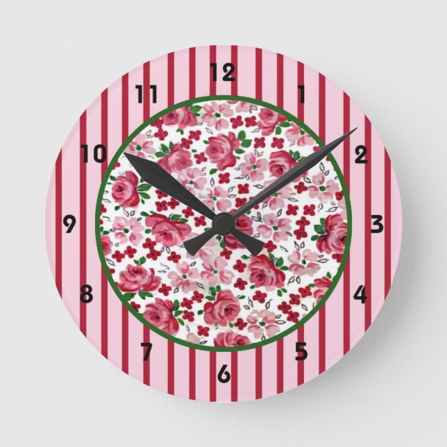 Vintage Pink Roses Wall Clock (Front)