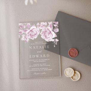 Vintage Pink Roses Wedding Acrylic Invitations