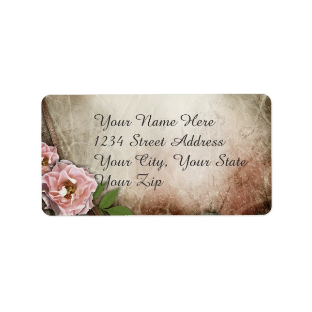 Vintage Pink Roses Wedding Address Label (Front)