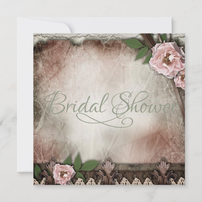 Vintage Pink Roses Wedding Bridal Shower Invitation (Front)