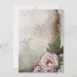 Vintage Pink Roses Wedding Invitation