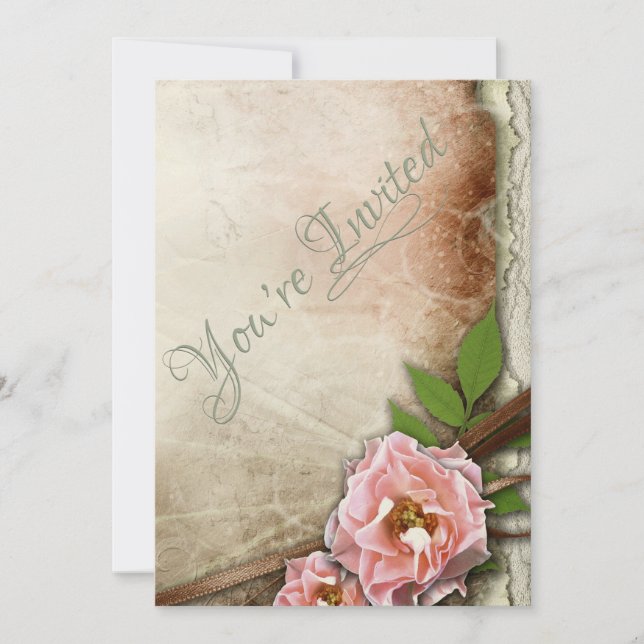 Vintage Pink Roses Wedding Invitation (Front)