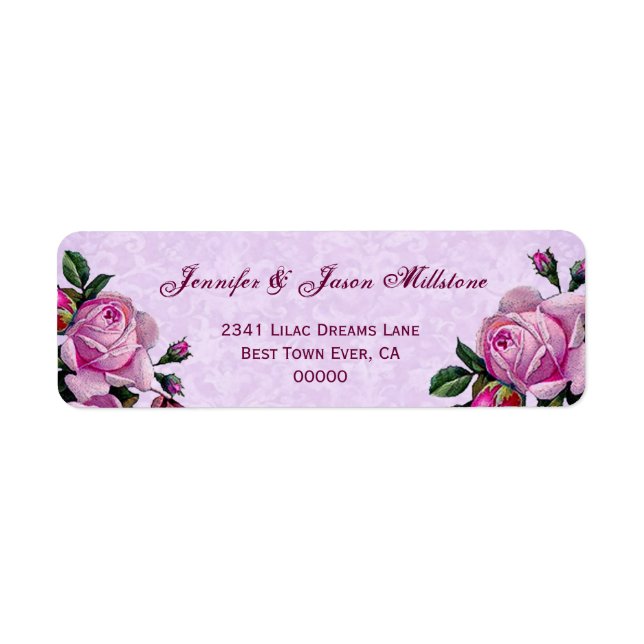 Vintage Pink Roses  Wedding Label (Front)