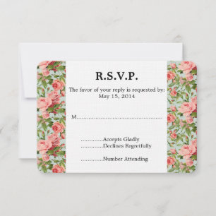 Vintage Pink Roses Wedding RSVP