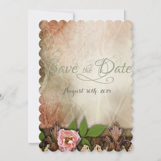 Vintage Pink Roses Wedding Save the Date (Front)