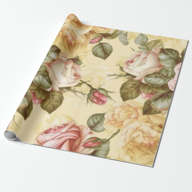 Vintage Pink Roses  Wrapping Paper (Unrolled)