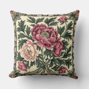 Vintage Pink & Sage Green William Morris Peony Cushion