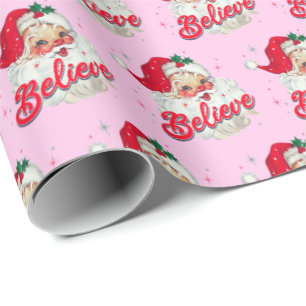 Vintage Pink Santa Christmas Holiday gift Pink Wrapping Paper