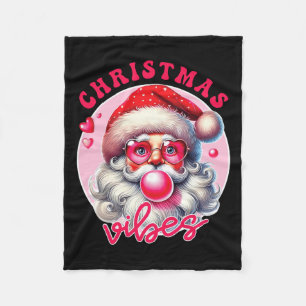 Vintage Pink Santa Claus Christmas Vibes Holiday X Fleece Blanket